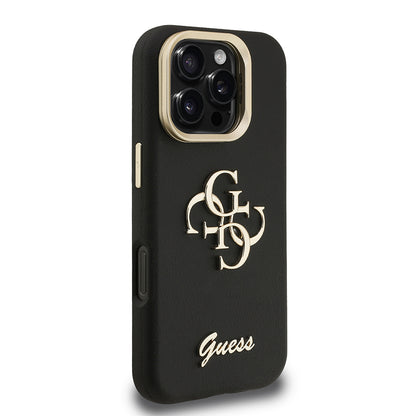 iPhone 16 Pro Max Kılıf Guess Orijinal Lisanslı Grained Yazı Logolu Kamera Standlı Kılıf