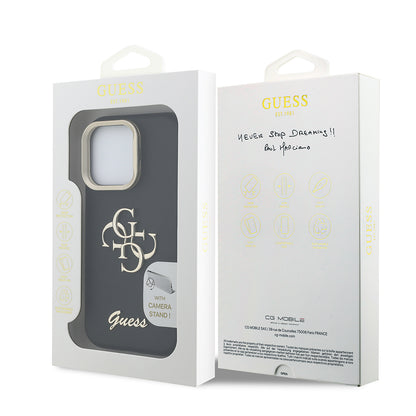 iPhone 16 Pro Max Kılıf Guess Orijinal Lisanslı Grained Yazı Logolu Kamera Standlı Kılıf