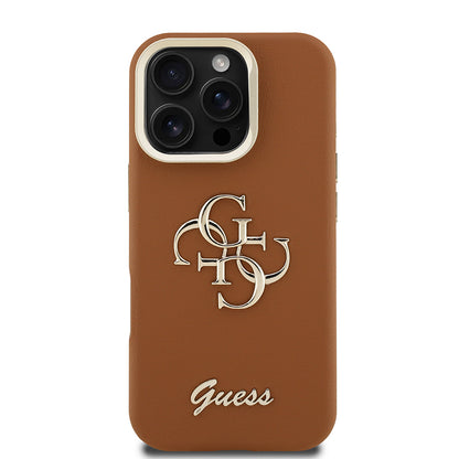 iPhone 16 Pro Max Kılıf Guess Orijinal Lisanslı Grained Yazı Logolu Kamera Standlı Kılıf