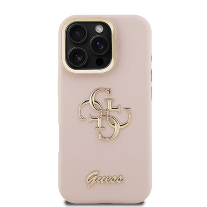 iPhone 16 Pro Max Kılıf Guess Orijinal Lisanslı Grained Yazı Logolu Kamera Standlı Kılıf