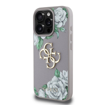 iPhone 16 Pro Max Kılıf Guess Orijinal Lisanslı Gül Baskılı Büyük Metal Logo Dizaynlı Kılıf