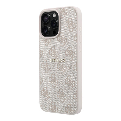 iPhone 16 Pro Max Kılıf Guess Orijinal Lisanslı M-safe Kabartmalı 4G Desenli Yazı Logolu Kılıf