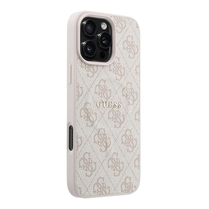 iPhone 16 Pro Max Kılıf Guess Orijinal Lisanslı M-safe Kabartmalı 4G Desenli Yazı Logolu Kılıf