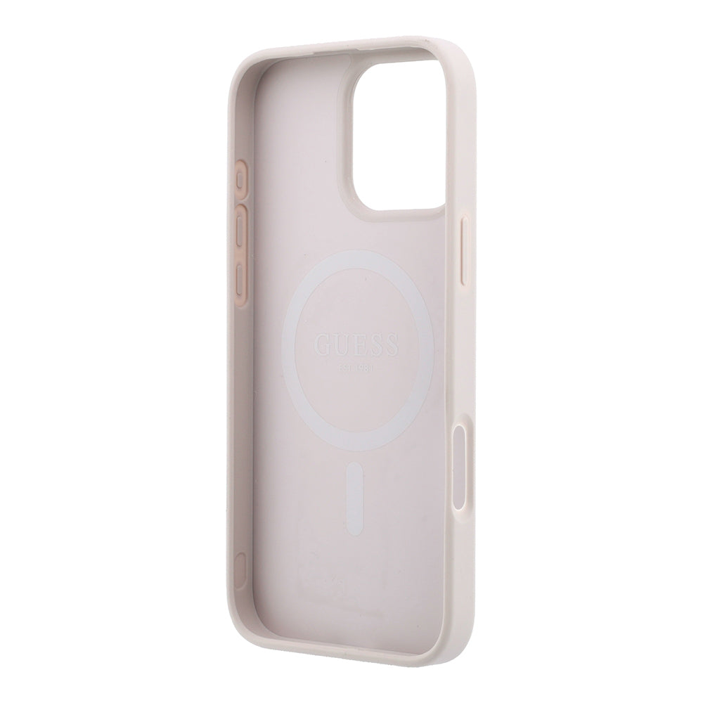 iPhone 16 Pro Max Kılıf Guess Orijinal Lisanslı M-safe Kabartmalı 4G Desenli Yazı Logolu Kılıf