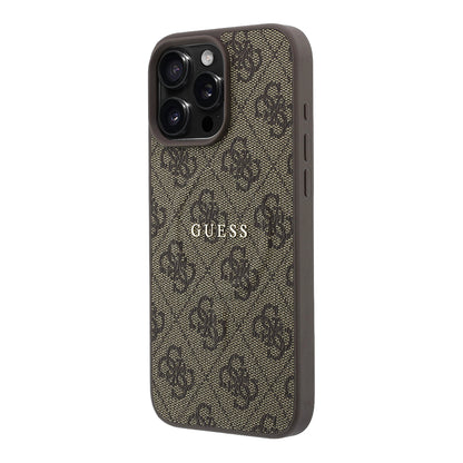 iPhone 16 Pro Max Kılıf Guess Orijinal Lisanslı M-safe Kabartmalı 4G Desenli Yazı Logolu Kılıf
