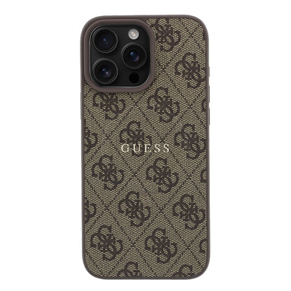 iPhone 16 Pro Max Kılıf Guess Orijinal Lisanslı M-safe Kabartmalı 4G Desenli Yazı Logolu Kılıf