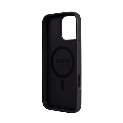 iPhone 16 Pro Max Kılıf Guess Orijinal Lisanslı M-safe Şarj Özellikli 4G Metal Büyük Logolu Kartlıklı Kılıf