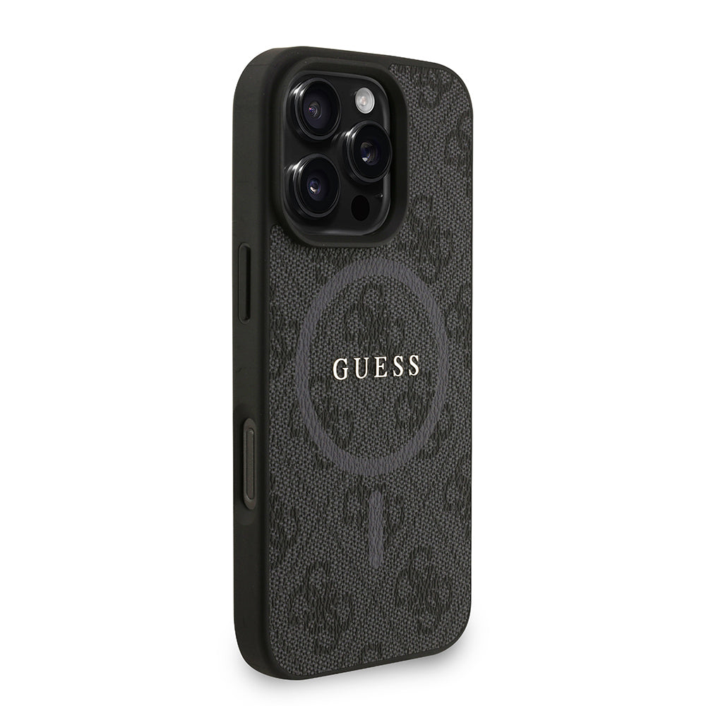 iPhone 16 Pro Max Kılıf Guess Orijinal Lisanslı M-safe Şarj Özellikli PU Deri Bilek Askı İpli Yazı Logolu Kılıf