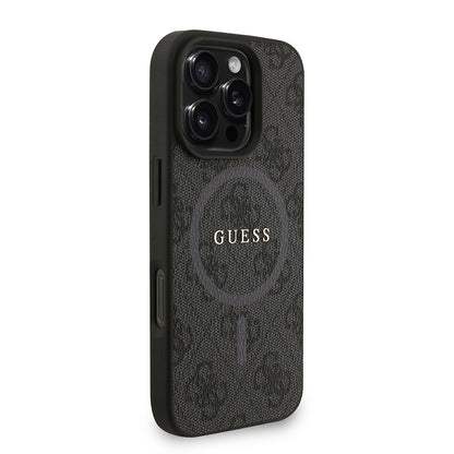iPhone 16 Pro Max Kılıf Guess Orijinal Lisanslı M-safe Şarj Özellikli PU Deri Bilek Askı İpli Yazı Logolu Kılıf