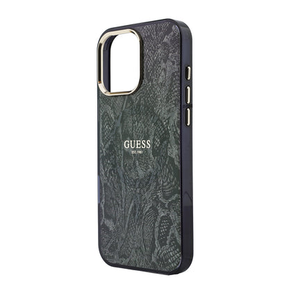 iPhone 16 Pro Max Kılıf Guess Orijinal Lisanslı M-safe Şarj Özellikli Yazı Logolu Python Desenli Kılıf