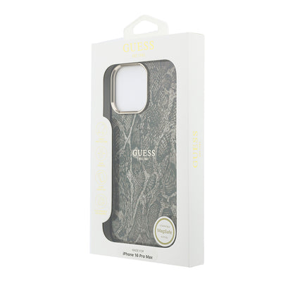 iPhone 16 Pro Max Kılıf Guess Orijinal Lisanslı M-safe Şarj Özellikli Yazı Logolu Python Desenli Kılıf