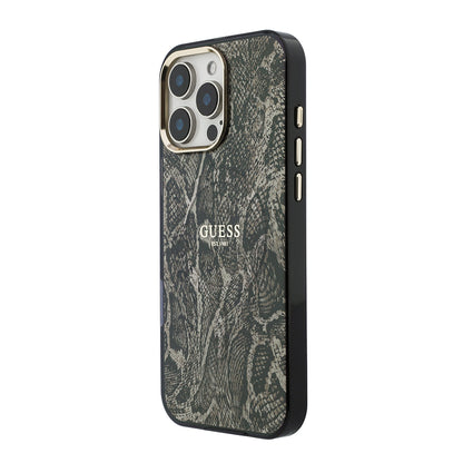 iPhone 16 Pro Max Kılıf Guess Orijinal Lisanslı M-safe Şarj Özellikli Yazı Logolu Python Desenli Kılıf