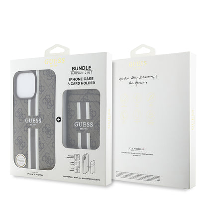 iPhone 16 Pro Max Kılıf Guess Orijinal Lisanslı M-safe Şarj Özellikli 4G Desenli Çizgili Kartlıklı Kılıf