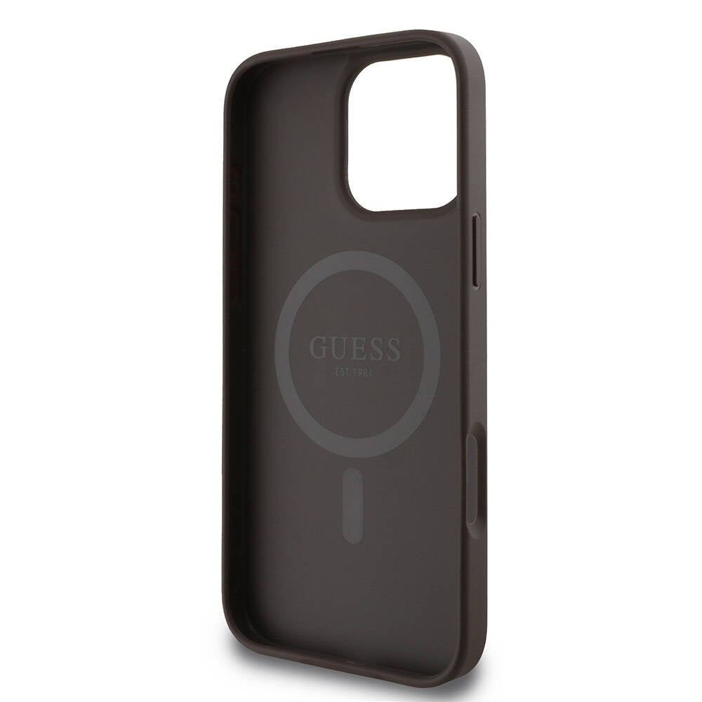 iPhone 16 Pro Max Kılıf Guess Orijinal Lisanslı M-safe Şarj Özellikli 4G Desenli Yazı Logolu Kılıf