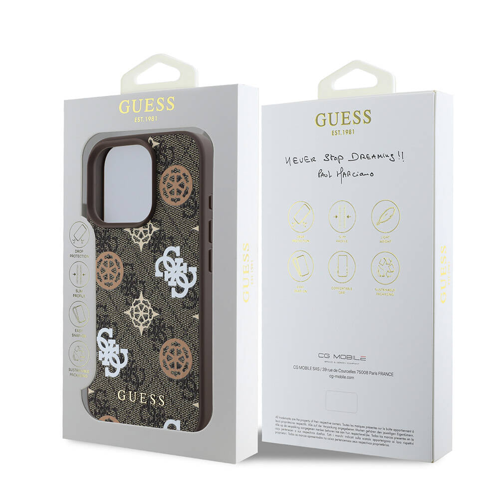 iPhone 16 Pro Max Kılıf Guess Orijinal Lisanslı M-safe Şarj Özellikli 4G Desenli Yazı Logolu Peony Kılıf
