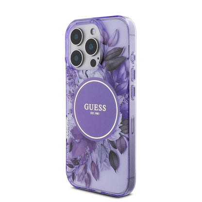 iPhone 16 Pro Max Kılıf Guess Orijinal Lisanslı M-safe Şarj Özellikli IML Baskılı Çiçek İnci Bileklikli Kılıf