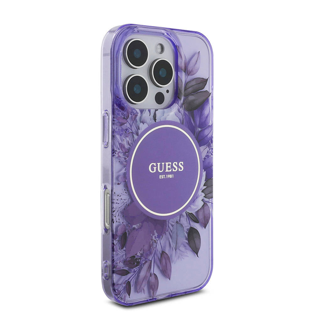 iPhone 16 Pro Max Kılıf Guess Orijinal Lisanslı M-safe Şarj Özellikli IML Baskılı Çiçek İnci Bileklikli Kılıf