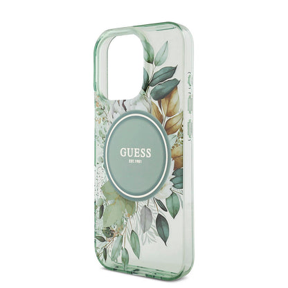 iPhone 16 Pro Max Kılıf Guess Orijinal Lisanslı M-safe Şarj Özellikli IML Baskılı Çiçek İnci Bileklikli Kılıf