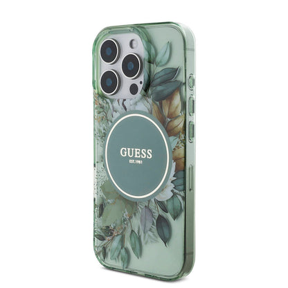 iPhone 16 Pro Max Kılıf Guess Orijinal Lisanslı M-safe Şarj Özellikli IML Baskılı Çiçek İnci Bileklikli Kılıf