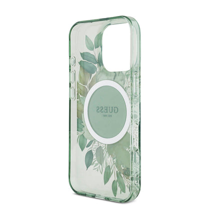 iPhone 16 Pro Max Kılıf Guess Orijinal Lisanslı M-safe Şarj Özellikli IML Baskılı Çiçek İnci Bileklikli Kılıf