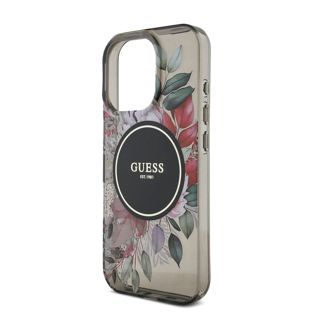 iPhone 16 Pro Max Kılıf Guess Orijinal Lisanslı M-safe Şarj Özellikli IML Baskılı Çiçek İnci Bileklikli Kılıf