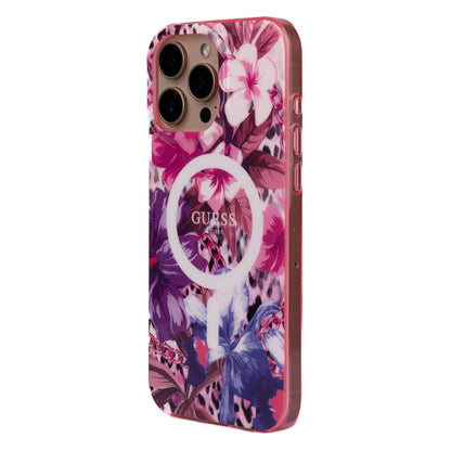iPhone 16 Pro Max Kılıf Guess Orijinal Lisanslı M-safe Şarj Özellikli IML Baskılı Jungle Ring Kılıf