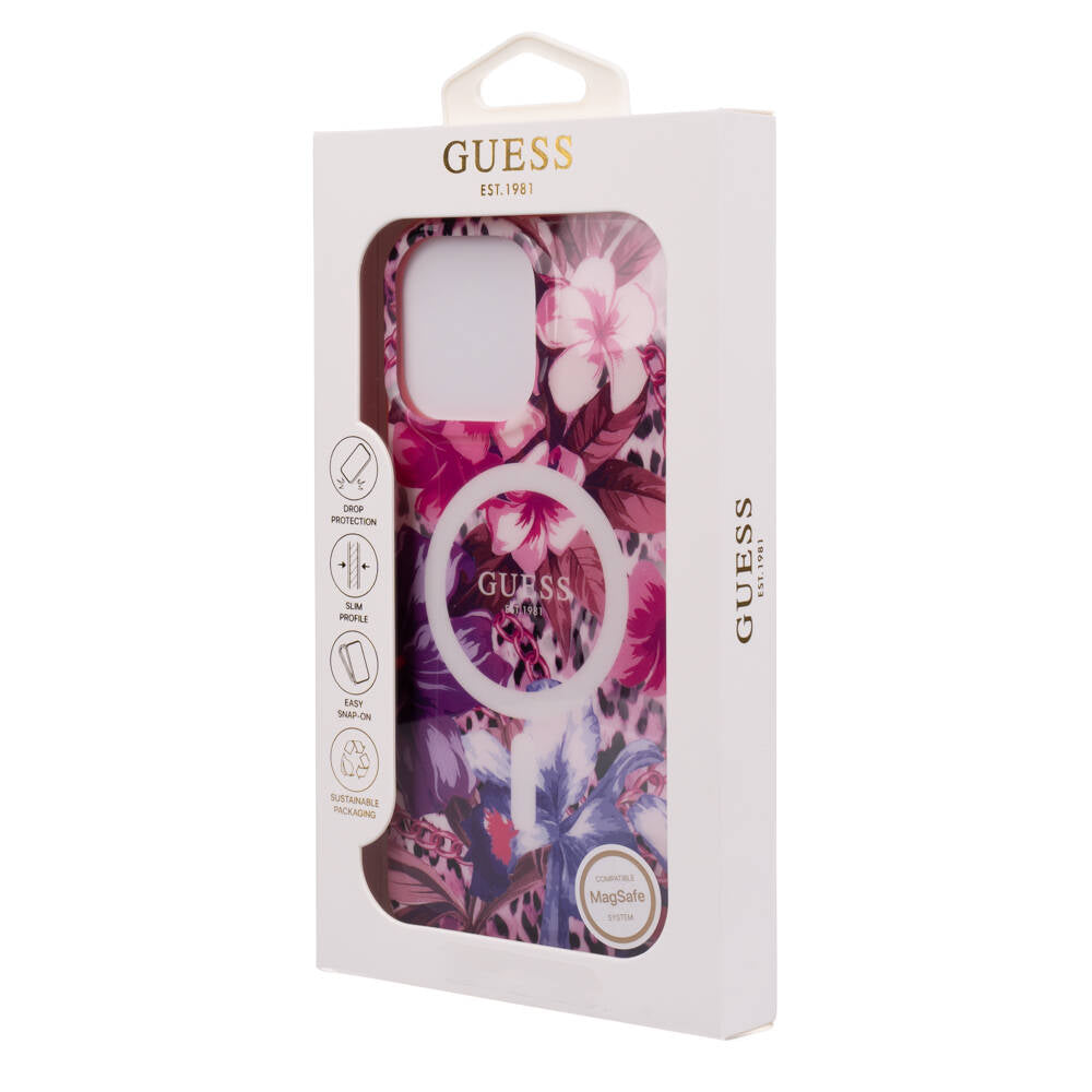 iPhone 16 Pro Max Kılıf Guess Orijinal Lisanslı M-safe Şarj Özellikli IML Baskılı Jungle Ring Kılıf