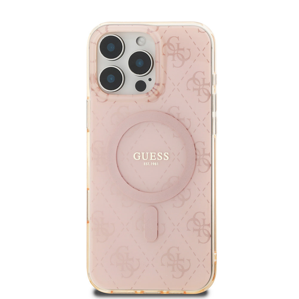 iPhone 16 Pro Max Kılıf Guess Orijinal Lisanslı M-safe Şarj Özellikli IML Baskılı Klasik Logolu 4G Desenli Kılıf