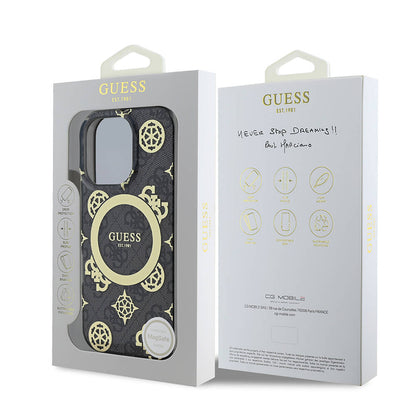 iPhone 16 Pro Max Kılıf Guess Orijinal Lisanslı M-safe Şarj Özellikli IML Peony ve 4G Desenli Klasik Logolu Kılıf