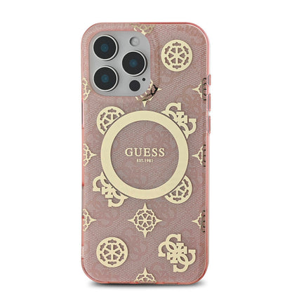 iPhone 16 Pro Max Kılıf Guess Orijinal Lisanslı M-safe Şarj Özellikli IML Peony ve 4G Desenli Klasik Logolu Kılıf