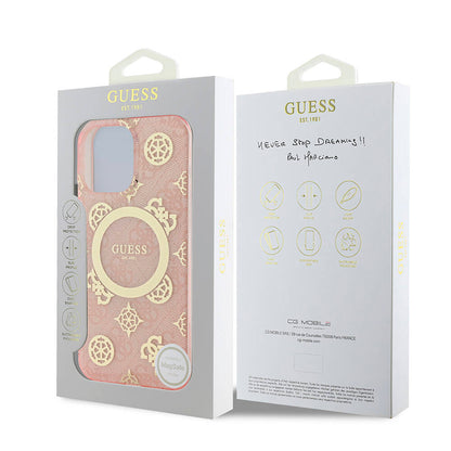 iPhone 16 Pro Max Kılıf Guess Orijinal Lisanslı M-safe Şarj Özellikli IML Peony ve 4G Desenli Klasik Logolu Kılıf