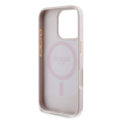 iPhone 16 Pro Max Kılıf Guess Orijinal Lisanslı M-safe Şarj Özellikli PU Deri 4G Desenli Taşlı Üçgen Logolu Kılıf