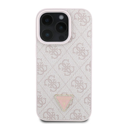 iPhone 16 Pro Max Kılıf Guess Orijinal Lisanslı M-safe Şarj Özellikli PU Deri 4G Desenli Taşlı Üçgen Logolu Kılıf