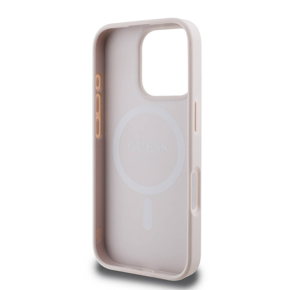 iPhone 16 Pro Max Kılıf Guess Orijinal Lisanslı M-safe Şarj Özellikli PU Deri Şerit Logo Dizaynlı Kılıf