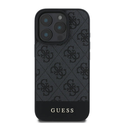 iPhone 16 Pro Max Kılıf Guess Orijinal Lisanslı M-safe Şarj Özellikli PU Deri Şerit Logo Dizaynlı Kılıf