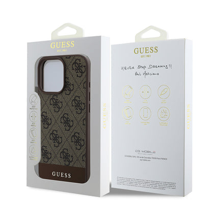 iPhone 16 Pro Max Kılıf Guess Orijinal Lisanslı M-safe Şarj Özellikli PU Deri Şerit Logo Dizaynlı Kılıf