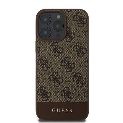 iPhone 16 Pro Max Kılıf Guess Orijinal Lisanslı M-safe Şarj Özellikli PU Deri Şerit Logo Dizaynlı Kılıf