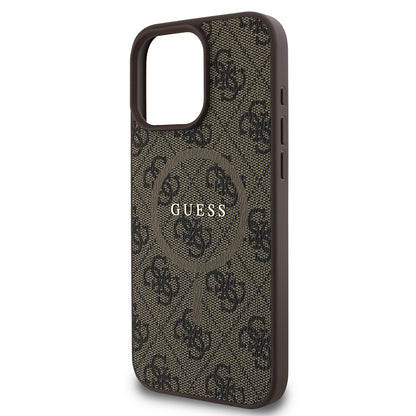 iPhone 16 Pro Max Kılıf Guess Orijinal Lisanslı M-safe Şarj Özellikli PU Halkalı 4G Desenli Yazı Logolu Kılıf