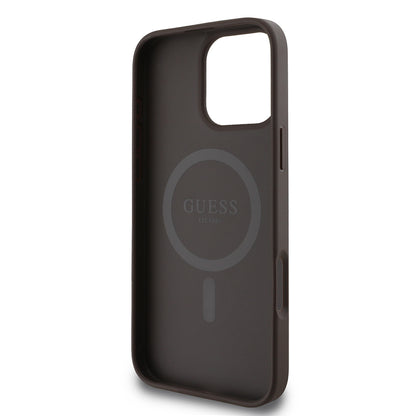 iPhone 16 Pro Max Kılıf Guess Orijinal Lisanslı M-safe Şarj Özellikli PU Halkalı 4G Desenli Yazı Logolu Kılıf