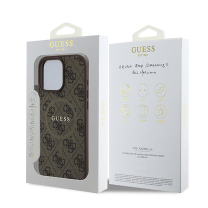 iPhone 16 Pro Max Kılıf Guess Orijinal Lisanslı M-safe Şarj Özellikli PU Halkalı 4G Desenli Yazı Logolu Kılıf