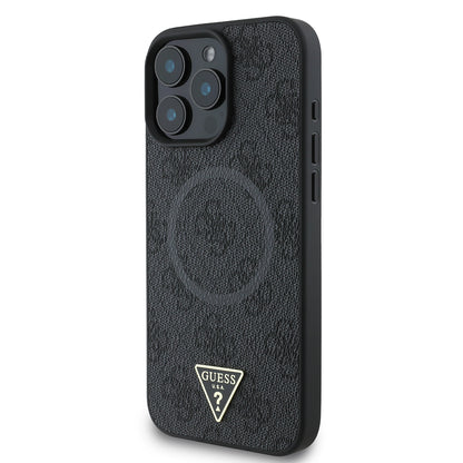 iPhone 16 Pro Max Kılıf Guess Orijinal Lisanslı M-safe Şarj Özellikli PU Üçgen Logo 4G Desenli Kılıf
