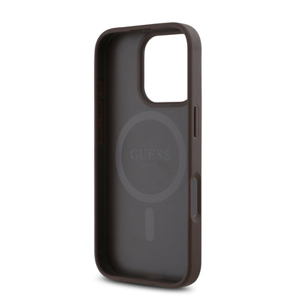 iPhone 16 Pro Max Kılıf Guess Orijinal Lisanslı M-safe Şarj Özellikli PU Üçgen Logo 4G Desenli Kılıf