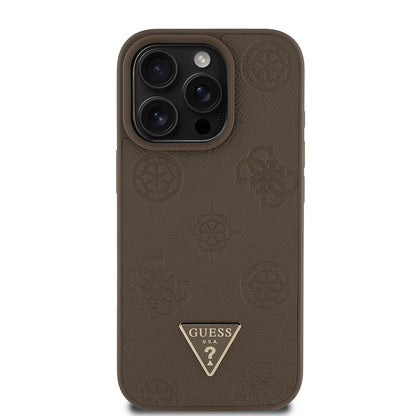 iPhone 16 Pro Max Kılıf Guess Orijinal Lisanslı M-safe Şarj Özellikli Sıcak Baskılı Üçgen Logolu PU Deri Peony Kılıf