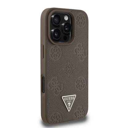 iPhone 16 Pro Max Kılıf Guess Orijinal Lisanslı M-safe Şarj Özellikli Sıcak Baskılı Üçgen Logolu PU Deri Peony Kılıf