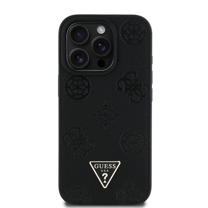 iPhone 16 Pro Max Kılıf Guess Orijinal Lisanslı M-safe Şarj Özellikli Sıcak Baskılı Üçgen Logolu PU Deri Peony Kılıf
