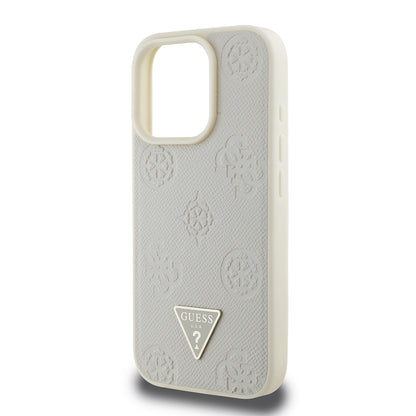 iPhone 16 Pro Max Kılıf Guess Orijinal Lisanslı M-safe Şarj Özellikli Sıcak Baskılı Üçgen Logolu PU Deri Peony Kılıf