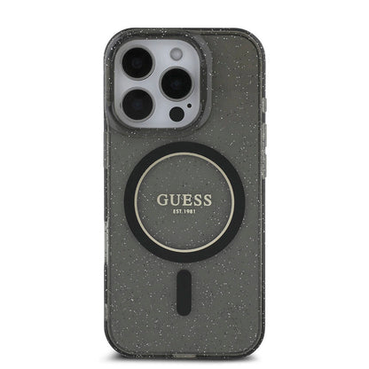 iPhone 16 Pro Max Kılıf Guess Orijinal Lisanslı M-safe Şarj Özellikli Simli Silikon İnci Bileklikli Kılıf