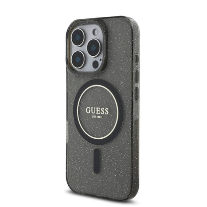 iPhone 16 Pro Max Kılıf Guess Orijinal Lisanslı M-safe Şarj Özellikli Simli Silikon İnci Bileklikli Kılıf