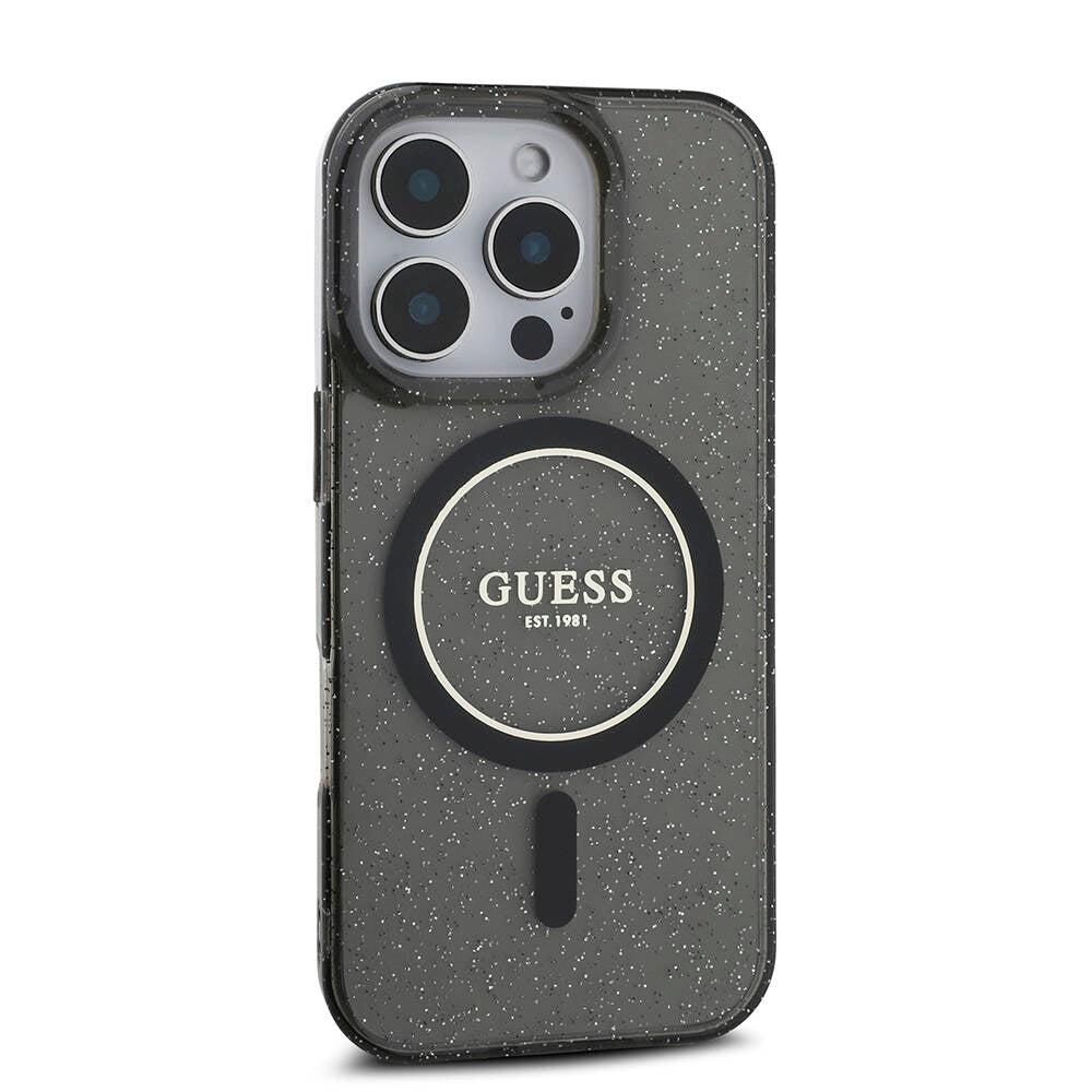 iPhone 16 Pro Max Kılıf Guess Orijinal Lisanslı M-safe Şarj Özellikli Simli Silikon İnci Bileklikli Kılıf
