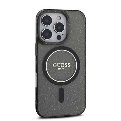 iPhone 16 Pro Max Kılıf Guess Orijinal Lisanslı M-safe Şarj Özellikli Simli Silikon İnci Bileklikli Kılıf